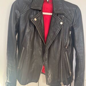 Topshop Black Leather Jacket with Silver Zippers